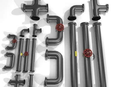 Pipes set of and fittings Low-poly 3D model