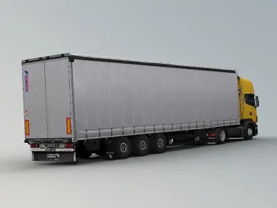Euro truck with euro mega trailer Low-poly 3D model