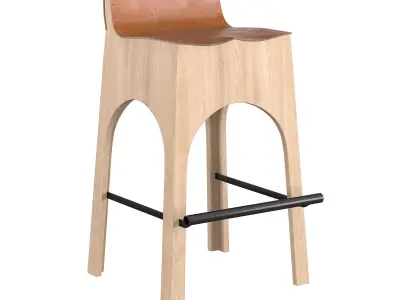 Jack Leather and Wood Stool - Tan 3D model