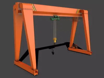 PBR Single Girder Gantry Crane V2 - Orange Low-poly 3D model