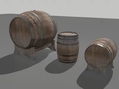 Old Wooden Barrels 4 Low-poly 3D model