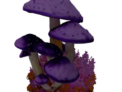 Fantasy Purple Mushroom Cluster 3D model