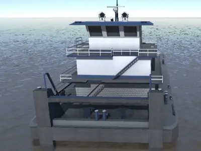 Pusher tug pushing barges 3d model Low-poly 3D model