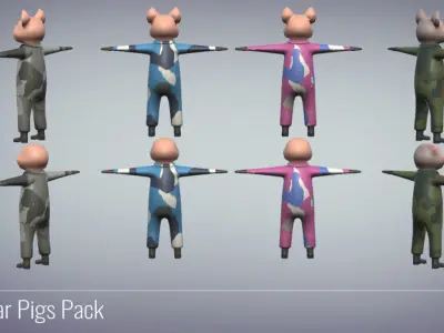 Military War Pigs Pack - 3D Lowpoly Soldiers Low-poly 3D model