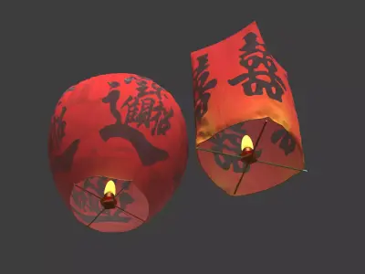 Chinese sky lantern  Low-poly 3D model