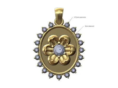 Oval diamond florentine rosette pendant charm 3D print model