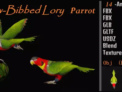 Yellow Bibbed Lory Parrot Bird Free 3D model purchase