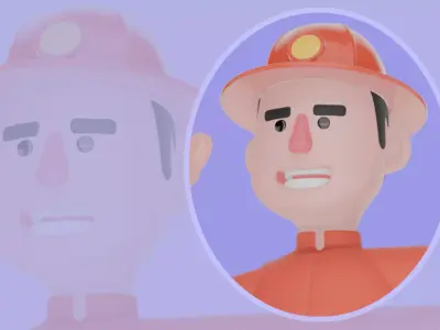 Stylized 3D Firefighter Giving Stop Sign - Cartoon Fireman 3D model