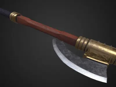 Medieval axe Low-poly 3D model 12