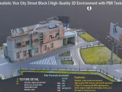 Street Block Low-poly 3D model