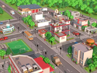 Low Poly Cartoon City Pack 3D model