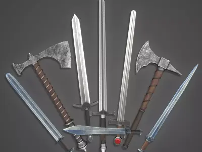 HQ Medieval weapons for games - Swords and axe Free low-poly 3D model