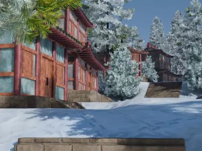 Snowy Mountain Village 3D model 8