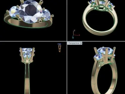 3 STONE ENGAGEMENT RING 3D print model