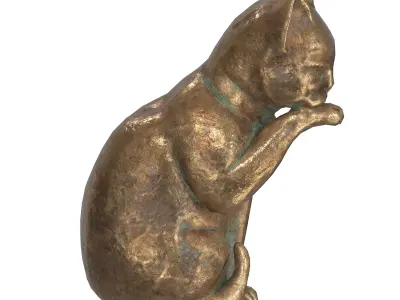 Grooming cat metal statue Low-poly 3D model