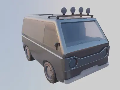 Van 3D Model Game Ready silver Free low-poly 3D model
