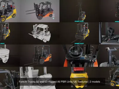 Forklift Trucks 02 and 03 Rigged All PBR Unity UE Textures 3D Model Pack