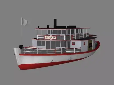 Low Poly Steamboat boat Low-poly 3D model