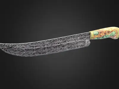 Curved Knife Damascus Steel Low-poly 3D model