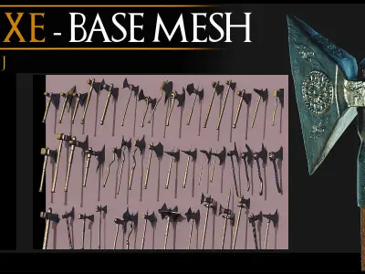 45 Models Of Weapons - Cold Weapons-Uv - Axe Base Mesh-Vol 01 Low-poly 3D model