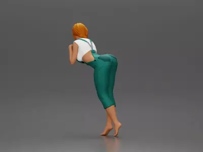 Woman in Overalls Playfully Posing with Curiosity 3D print model