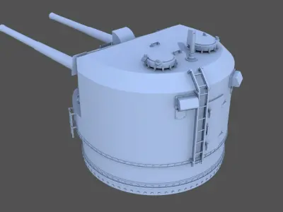 QF 5-25-inch Mk I DP Turret - 1-100 scale 3D print model
