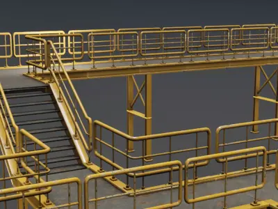 Modular Idustrial Staircase Set Low-poly 3D model