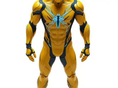 Yellow Spider Hero 3D Model Neon Web Urban City Background Low-poly 3D model