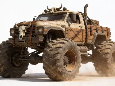 Massive Wild West Monster Truck Low-poly 3D model
