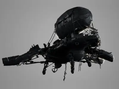 airship spacecraft flying in sky 3D model