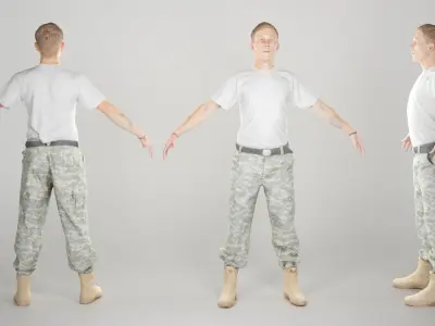 Young American soldier in A-pose 141 Low-poly 3D model