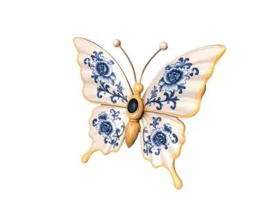 Chinoiserie Floral Butterfly Statue 3D model