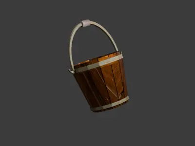 medieval water well-medieval water bucket Free low-poly 3D model