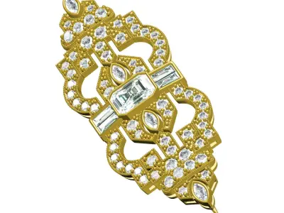 Antique Art Deco Diamond Brooch 2 3D print model
