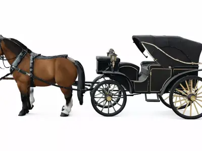 Victorian Horse Carriage with Dual Horses 3D model