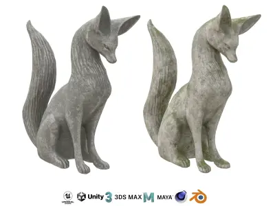 Fox stone statues Low-poly 3D model