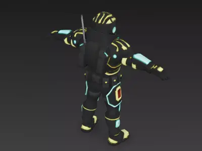Cartoon Cyberpunk Rigged Mercenary 3D Model Low-poly 3D model buy