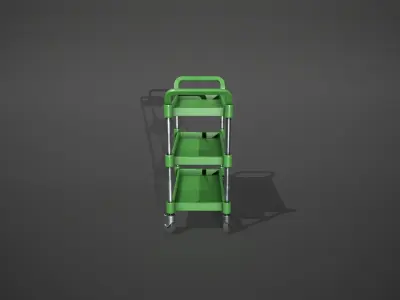 Three Tier Green Service Cart Low-poly 3D model