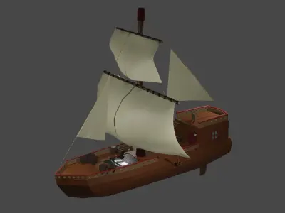 Small sailing ship Low-poly 3D model