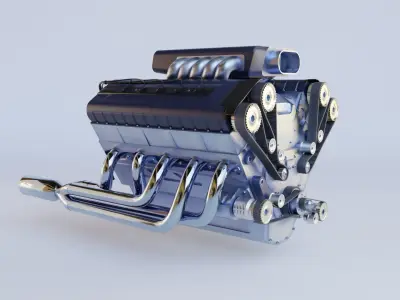 Highly-detailed V10 Engine 3D Model with Realistic Textures 3D model