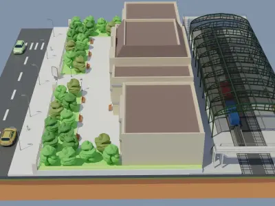 Low poly Railway Train Station Low-poly 3D model