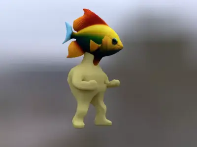 3D cartoon fishhead man game character download 3D model