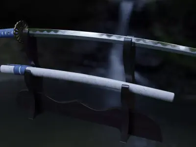 PBR Japanese Sword Low-poly 3D model