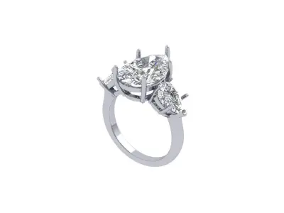 Pear 3 Stone Bridal Ring 3D print model