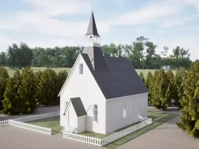 18th Century Gothic Church  Colonial American Chapel   Low-poly 3D model