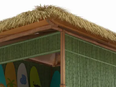 Bamboo Surfboard Storage Hut with Thatched Roof 3D model