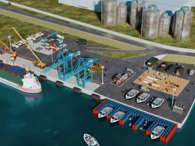 Industrial Marine Terminal And Coastal Factory Scene 3D model