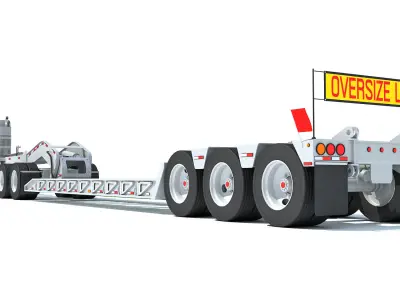 Semi Truck with Lowboy Trailer 3D model