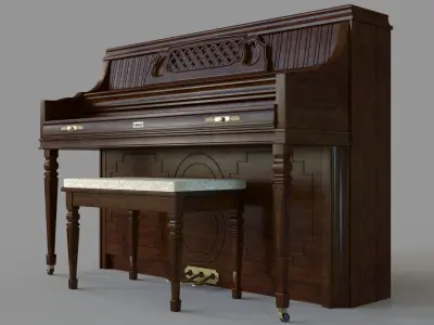 Kimball Artist Console Upright Piano 80 Antique Walnut 3D model