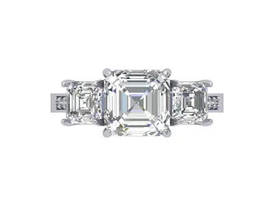 Asscher 3 Stone Art Deco Ring 3D print model